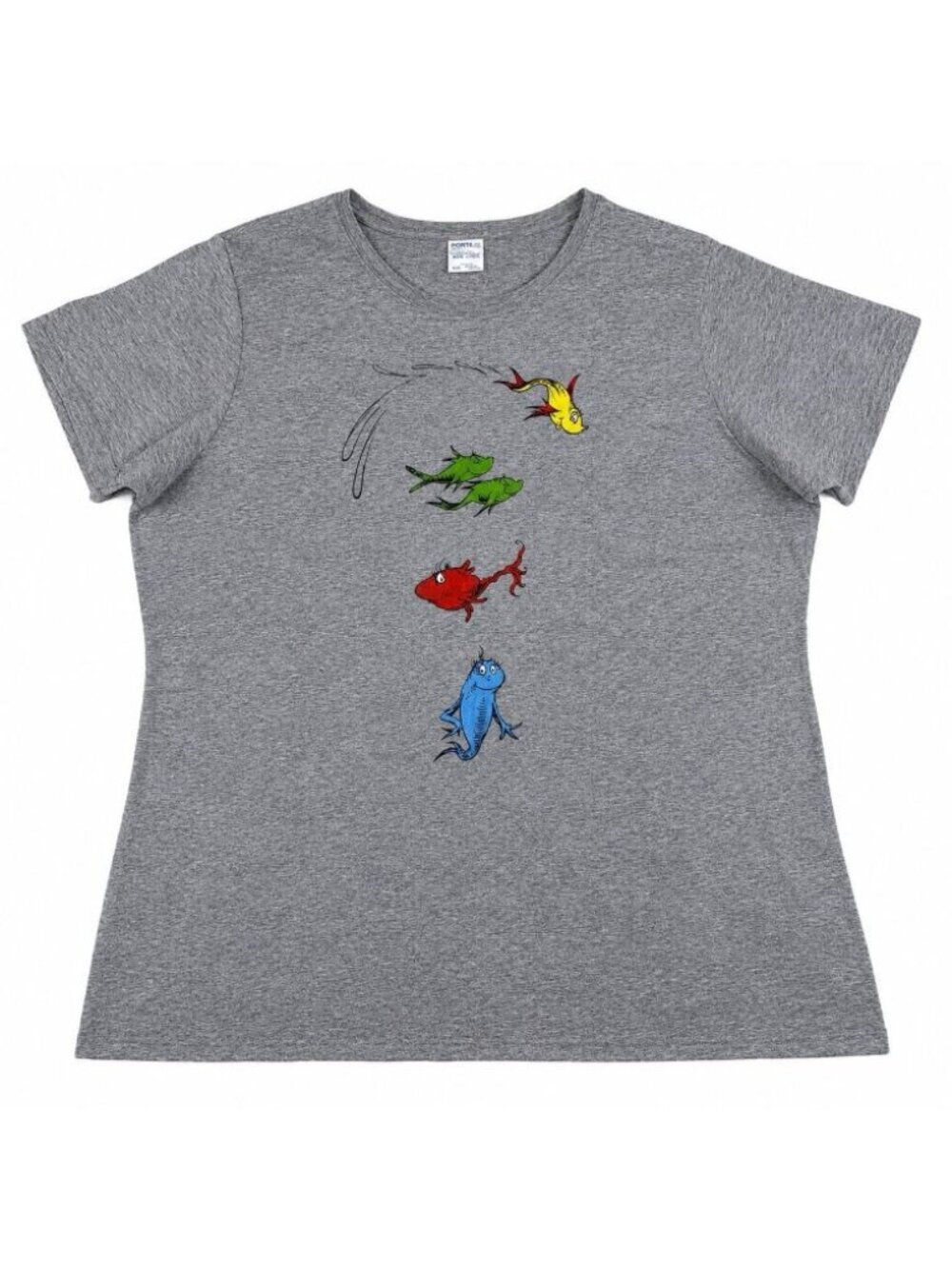 Dr Seuss Cotton T Shirt One Fish Two Fish Red Fish Blue Fish Sz XXL Gray Womens